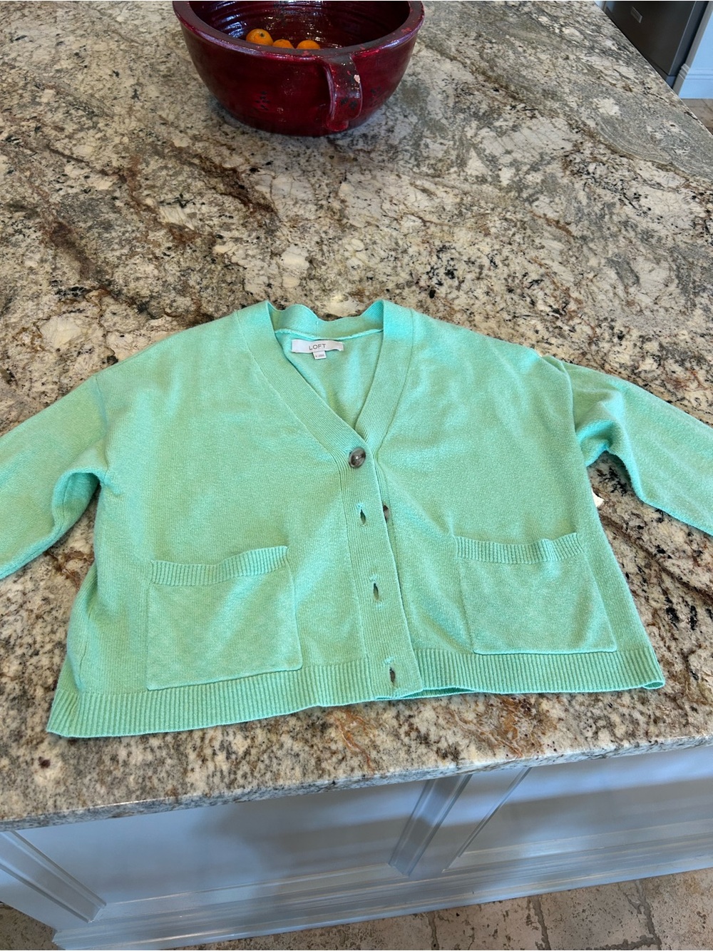 LOFT Mint Green V-Neck Pocket Button Cardigan
